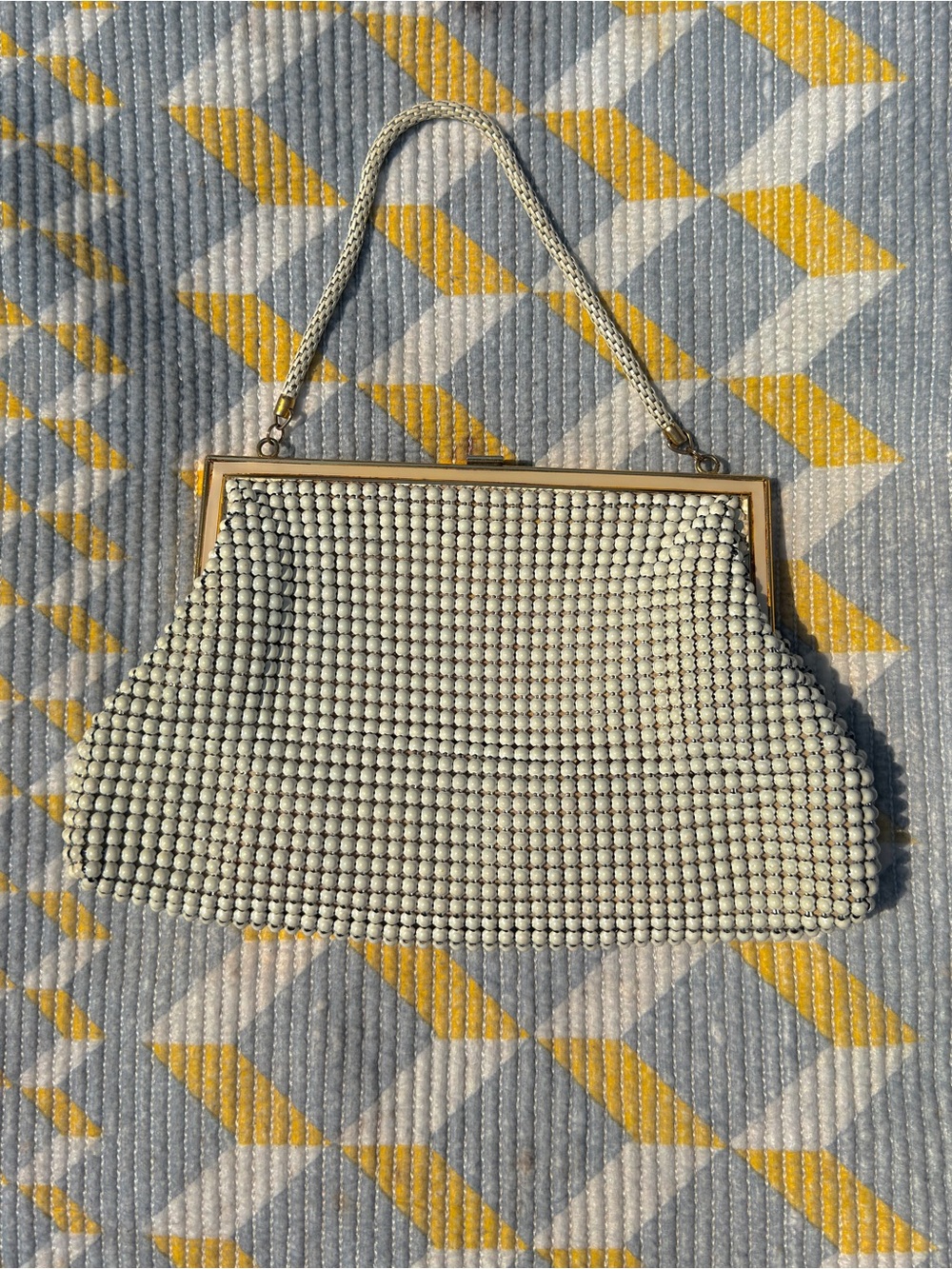 White Metal Beaded Evening Clutch Handbag